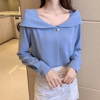 sexy slash neck diamonds chiffon blouse womens clothing 2022 office lady commute solid pullovers korean fashion casual shirts