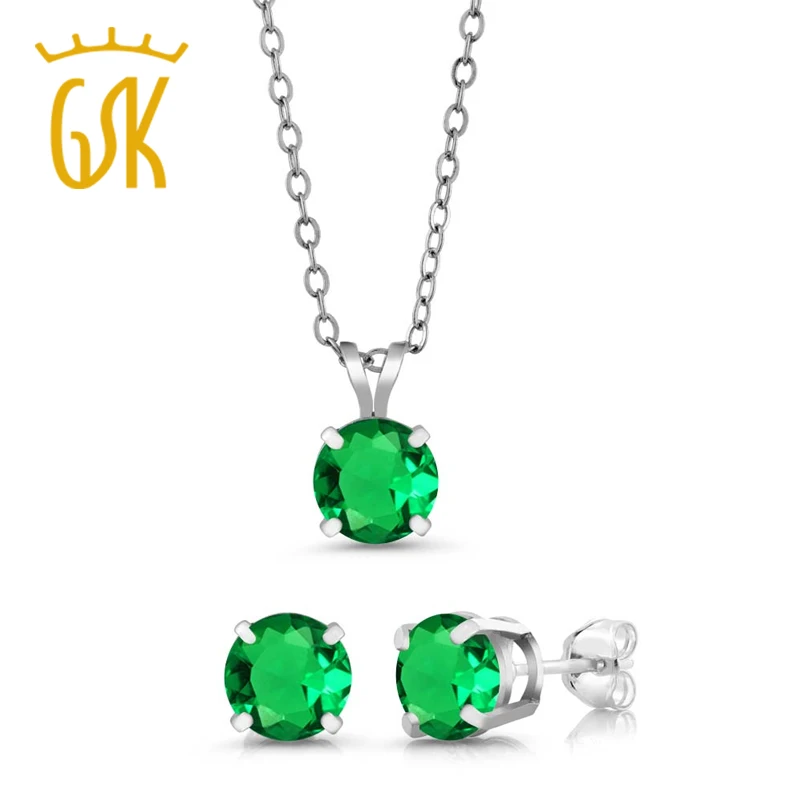 GemStoneKing 2 31 Ct 6 мм зеленый нано Изумруд Серьги-гвоздики с подвесками набор твердого