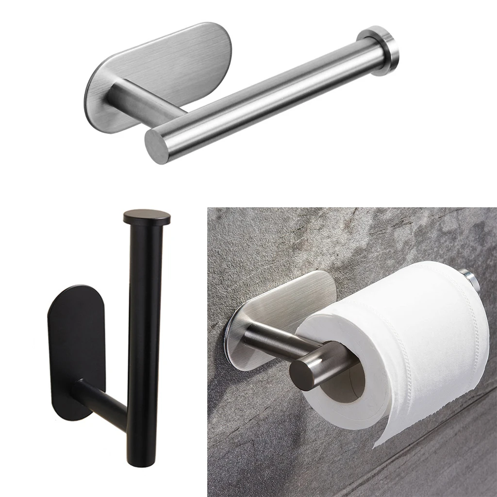 

Stainless Steel Toilet Roll Paper Holder Black Silver Kitchen Paper Tower Holder Self Adhesive Wall Mounted Tissue Towel Rack