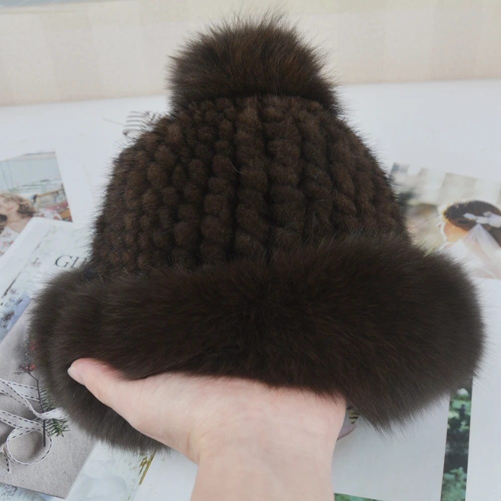 

Winter Warm Lady Luxury Knitted Real Genuine Fox Fur Hats Women Real Mink Fur Caps Beanies Party Fashion Real Mink Fur Hat
