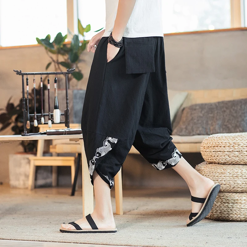 

Harem Pants Men Japanese Casual Cotton Linen Trouser Man Jogger Pants Korean Style Baggy Pants Men Streetwear