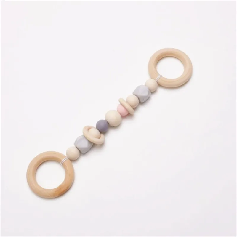 gray pink Птица Слон браслет для прорезывающихся зубов деревянные животные силиконовые круглые бусины пищевого силикона деревянная форма детский браслет для кормления - Цвет: gray pink