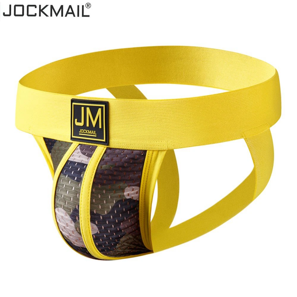 JOCKMAIL Mens Athletic Supporter Mesh Breathable Jockstrap Elastic Waistband Gay Underwear Sexy Camouflage Thong 5 pieces/ Pack