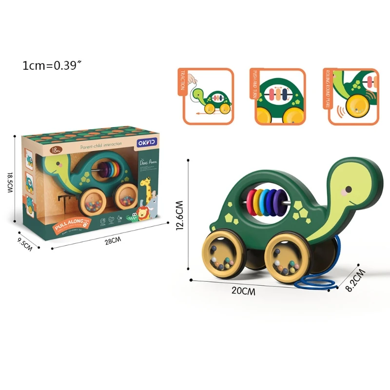 

28EC Baby Cartoon Animal Car Pull Rope Toys Toddler Kids Early Educational Gifts Drag Vehicles Rattles
