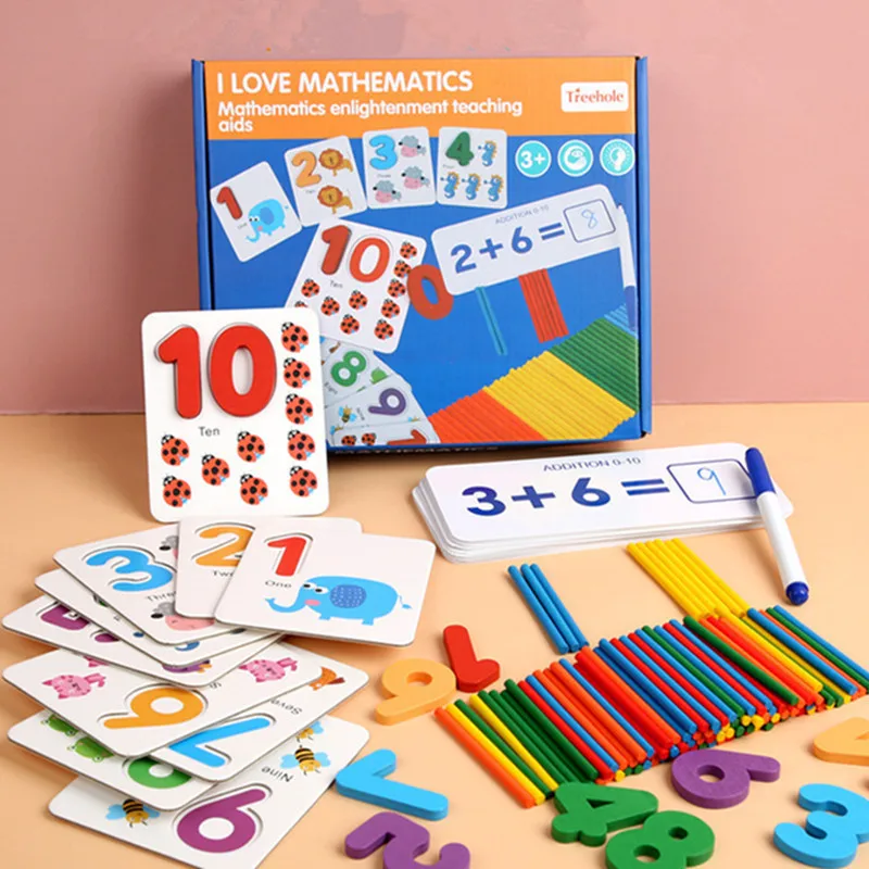 Игрушки Монтессори для детей Математика Игрушки для раннего развития подсчет деревянные наклейки познавательные Детские цифры подарок на ...