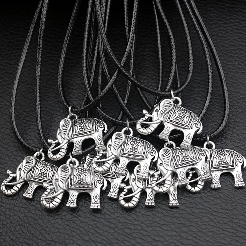 Лот 10 шт. тибетское посеребренное ожерелье с подвеской Слоны оптом подарок CHJ01 -