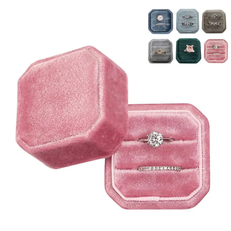 

Octagon Velvet Ring Box Double Ring Display Holder with Detachable Lid Ring Box Holder for Wedding Ceremony(Pink)