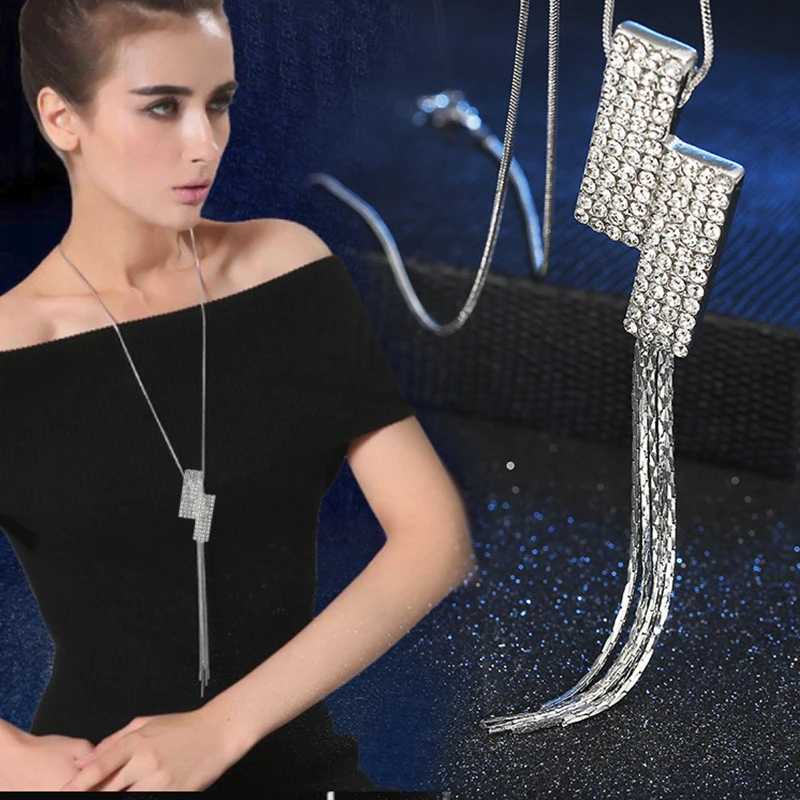 Женское ожерелье с подвеской в виде молнии и кисточкой корейские модные стразы