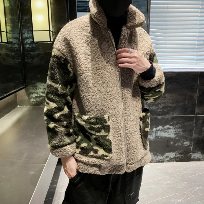 Faux Winter Mens Fur Coat Casual Loose Fit Camouflage Patchwork Hairy Jacket Thick Warm Overcoat Plus Size Man Jacket Streetwear