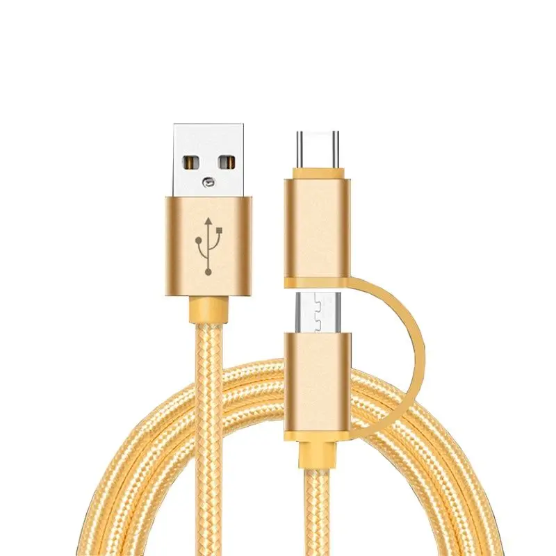 2 в 1 USB кабель Тип C Micro Быстрый зарядный Многофункциональный нейлоновая оплетка