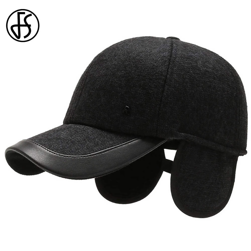 

FS 2020 Winter Windproof Baseball Caps For Men Women Outdoor Warm Middle-aged Dad Hat With Earflaps Black Brown Gray Casquette