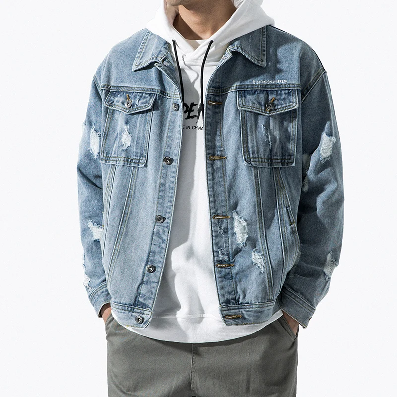 

Hole denim jacket male 2019 new spring and autumn trend coat