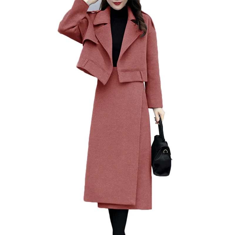 Женский шерстяной комплект с юбкой модное элегантное шерстяное пальто и юбка