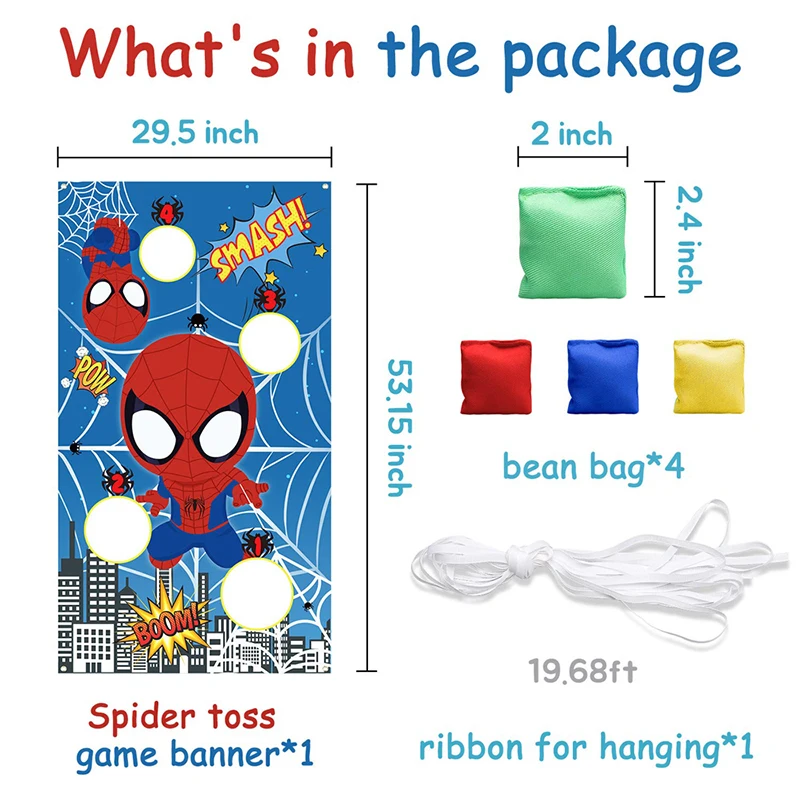 

Spider Superhero Themed Throwing Games Supplies Set Toss Game Banner with 4 Bean Bags Fun Indoor Outdoor Activities for Children