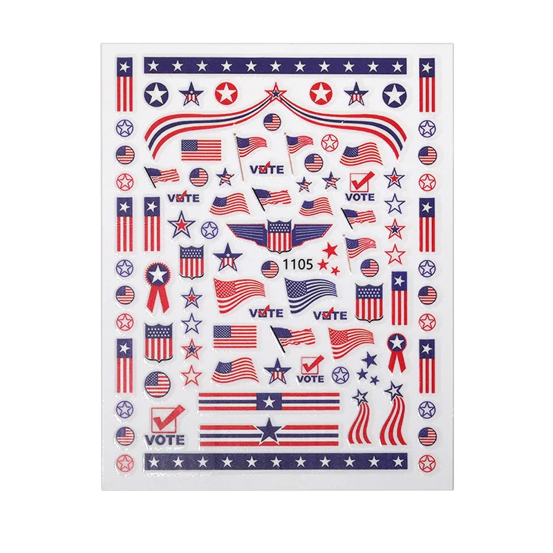 

New Cross-Border Flag American Independence Day Nail Sticker National Day Butterfly Flag Element Nail Sticker Set