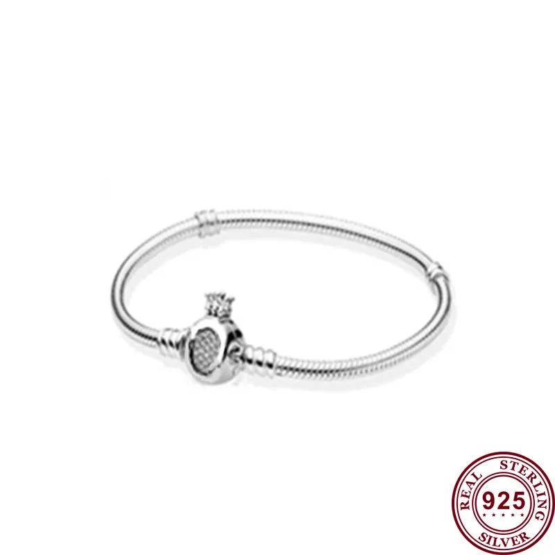 

100% 925 брелок Silver Pan Bracelet Shiny O-crown Button Pan Bracelet Fit European Charm Bracelets Women Jewelry