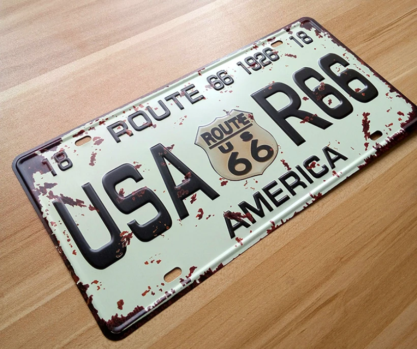 

SYF-A132 Retro license Car plates " USA-R66 Route 66 America " vintage metal tin signs garage painting plaque Sticker 15x30cm