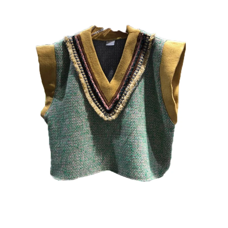 

Vintage Bohemian Style Knitting Women Sweater Vest V-Neck Flare Sleeved Loose Ruffles Short Empire Female Pulls Outwears Tops