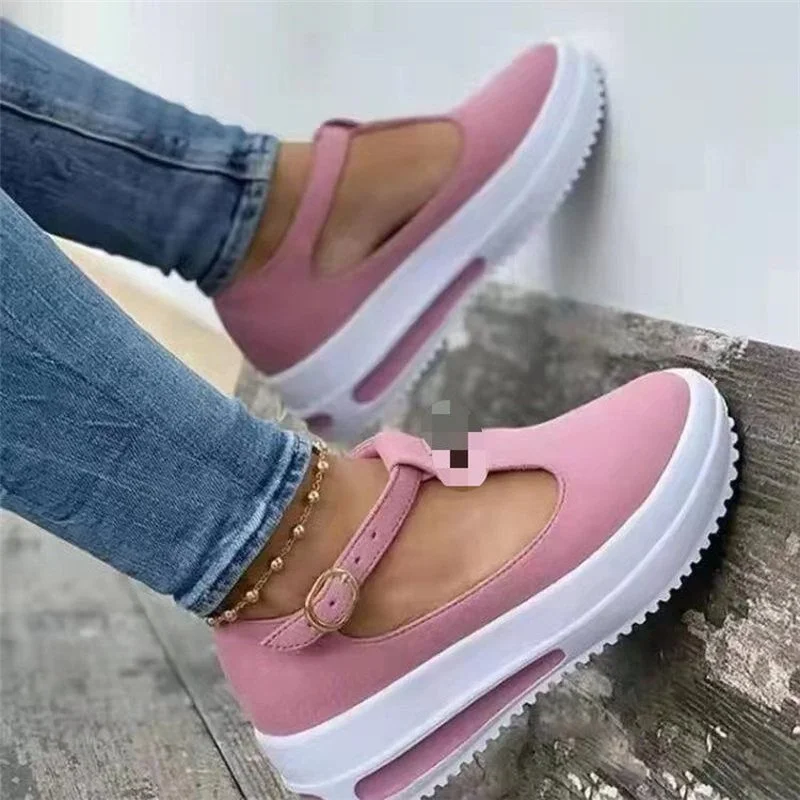 

2021 new European American spring retro female pink low-top adult daily solid color round toe loafers women's platform sandals