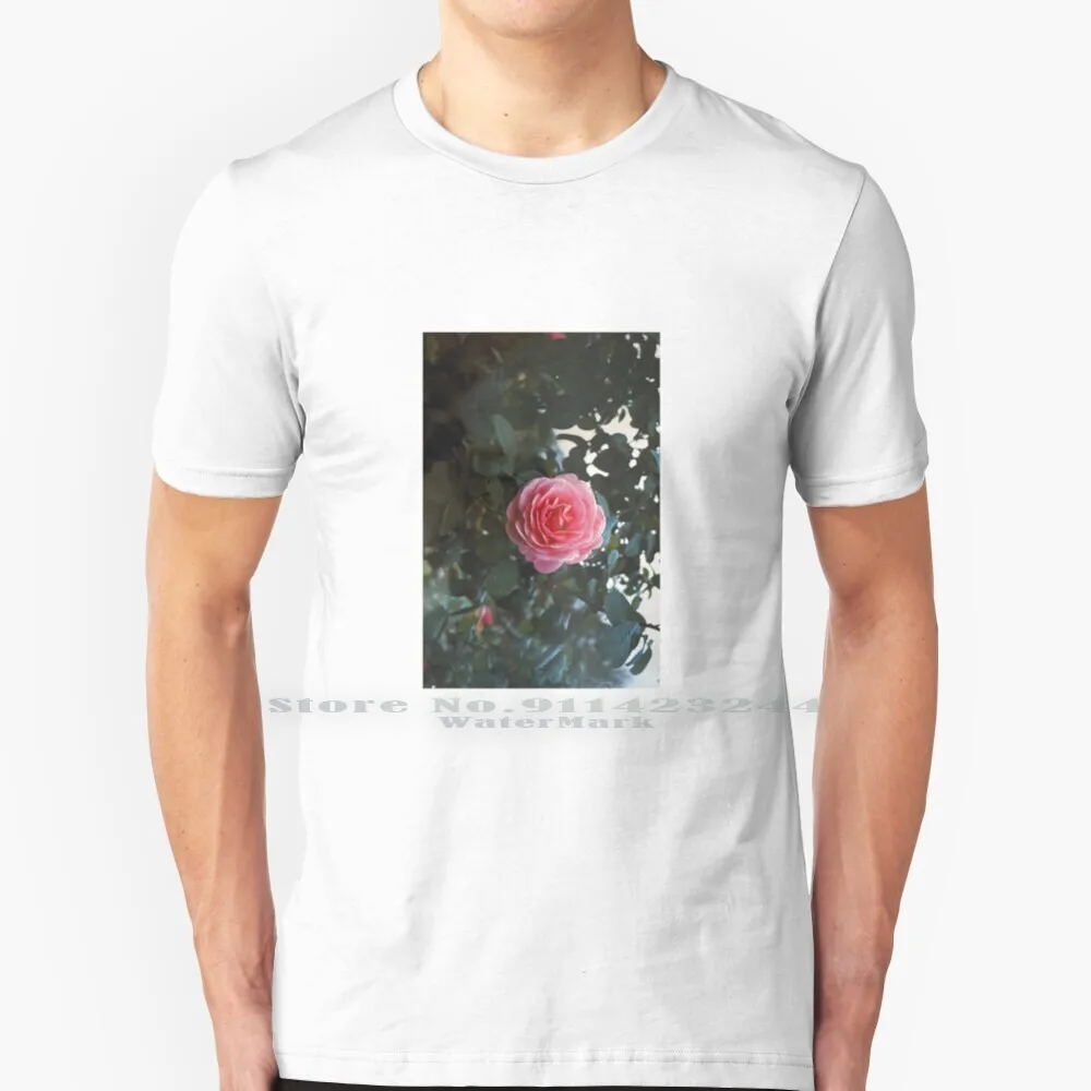 Футболка из хлопка с принтом розовая роза на пленке 6XL