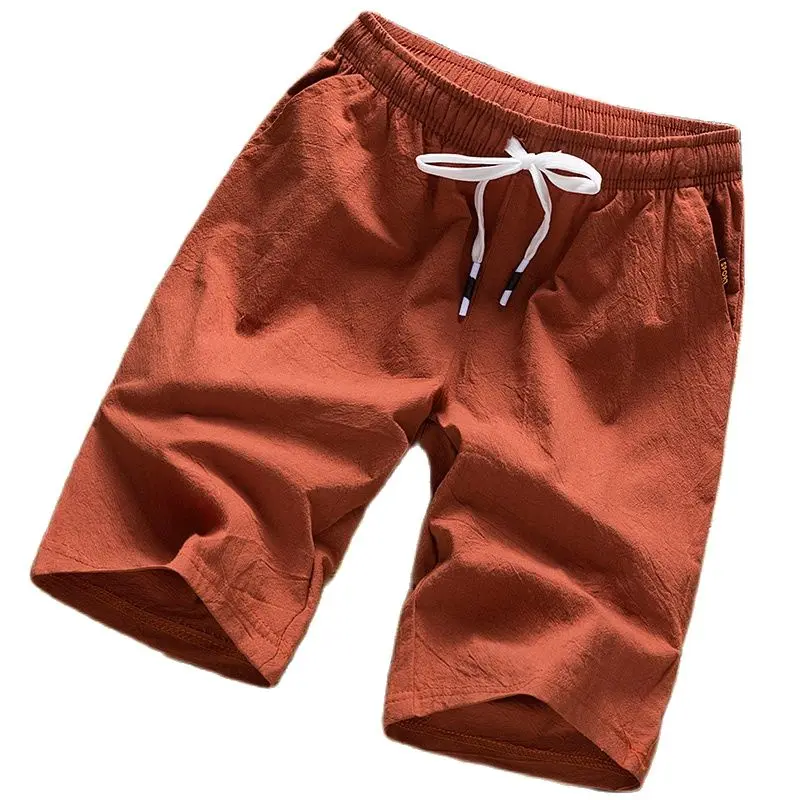 Шорты мужские пляжные из хлопка и пеньки свободные штаны в Корейском стиле пять