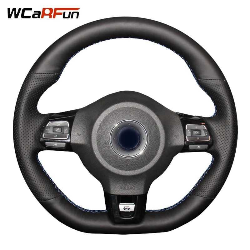 WCaRFun черный кожаный чехол рулевого колеса автомобиля для Volkswagen Golf 6 GTI MK6 VW Polo Scirocco R