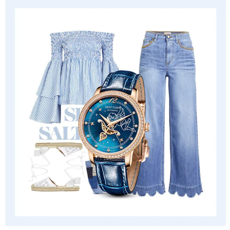 

Reef Tiger/RT Fashion Women Watches Reloj Mujer Rose gold Lovers Diamonds Ladies Waterproof Watches Relogio Feminino+Box RGA1550