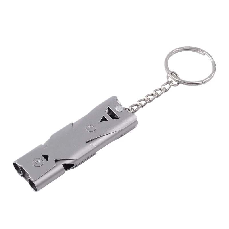 

Survival Whistle Keychain Double-Barreled Blasts Loud Sound Outdoor Help Whistle Stainless Steel High Frequency Earthquake