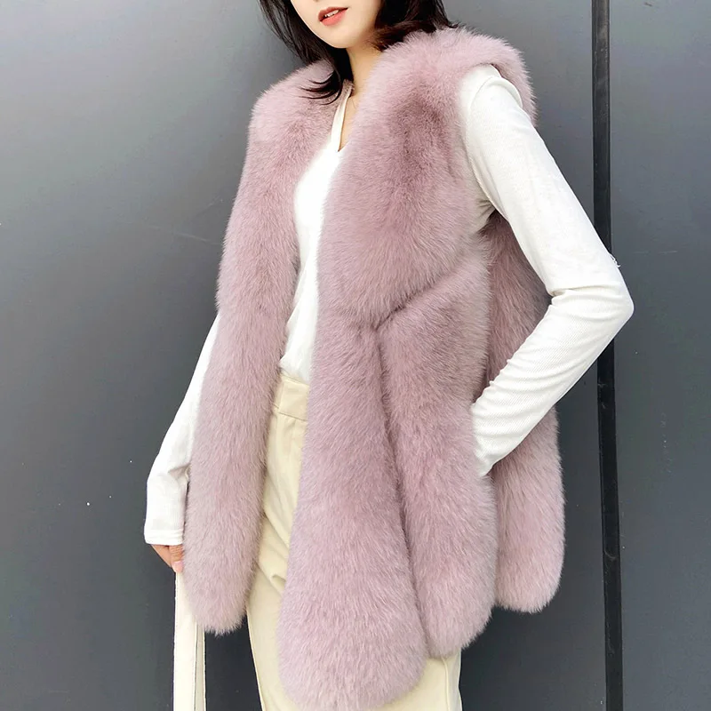 2021 New Women's Winter Real Fur Coat High Quality Natural Fox Fur Vest Fashion Luxurious Warm Sleeveless Dark buckle jacket