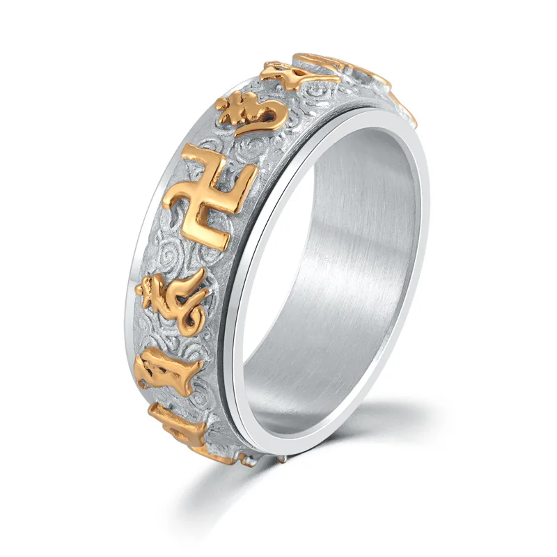 Религиозное ювелирное изделие Дамская мантра Золотое кольцо из нержавеющей