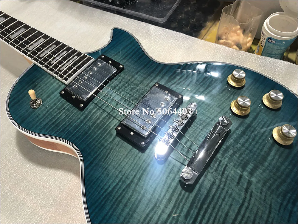 Высококачественная 6 струнная электрогитара синяя краска Тигр кленовый шпон
