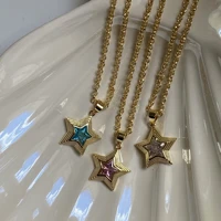 new ins vintage copper inlaid zircon star pendant necklace layered shining star necklaces for women girls fashion jewelry gift