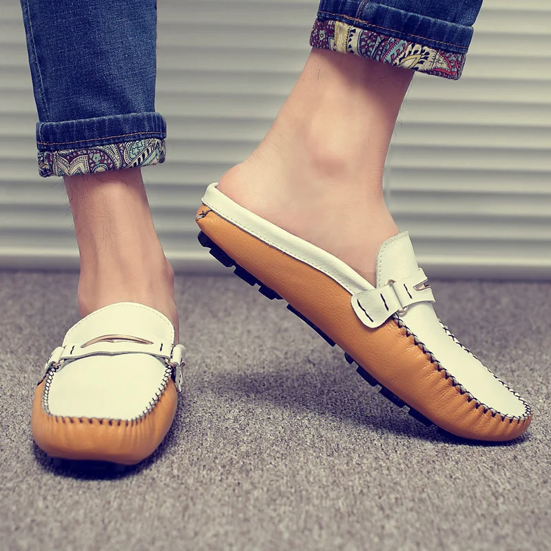 Туфли мужские летние из натуральной кожи дышащие лоферы Повседневная Брендовая