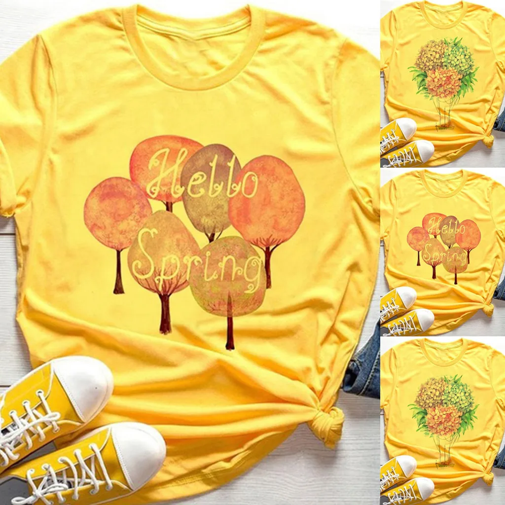 Желтая Женская футболка Новинка лета 2020 модная женская с коротким рукавом и
