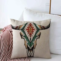 throw pillow covers 18 x 18 horns aztec bull auroch skull on white head wildlife cow psychedelic mexican bison design ancient