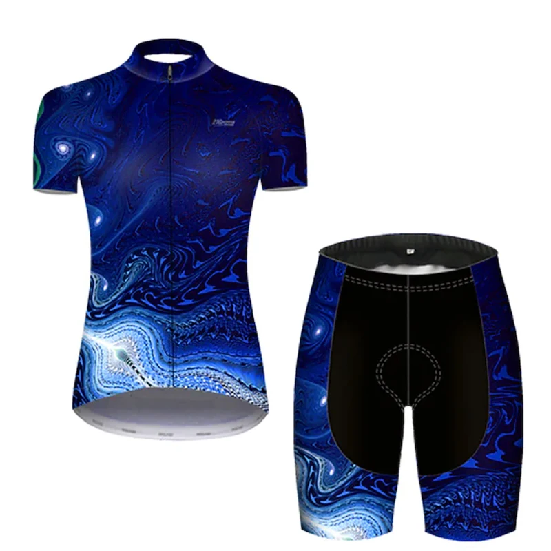 

Women's Short Sleeve Cycling Jersey Top With Bib Summer Gradient Snake Funny MTB Bike Team Sport Clothing Suit 20D Gel Pad