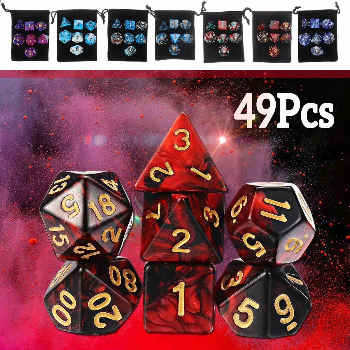 49 шт. полиэдральный Набор кубиков многогранные кубики с черный чехол креплением