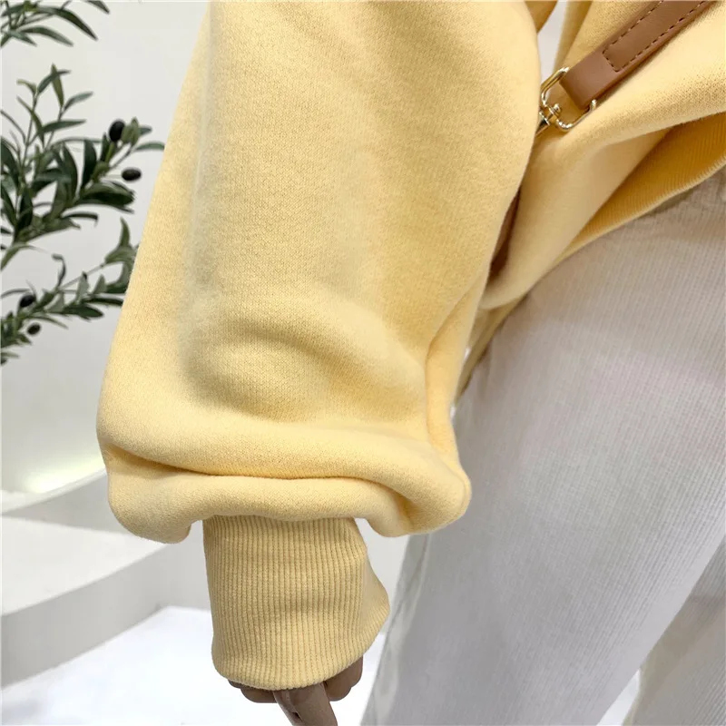 

Pop style small fresh contrast color loose plus velvet thick pullover sweatshirt women's bottoming hoodies women hoodies women