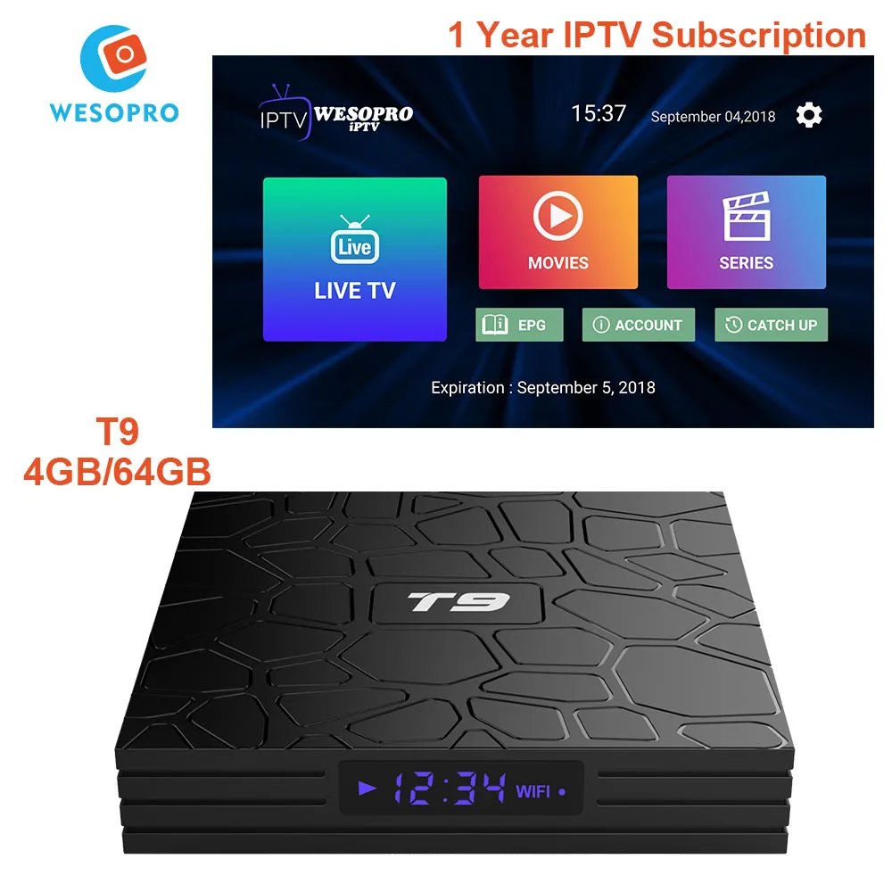 4 ГБ ОЗУ 64 Гб ПЗУ M3U IP tv Box T9 Android 8,1 tv Box с Франция, Италия США Великобритания немецкий испанский Голландский Шведский взрослый IP tv подписка