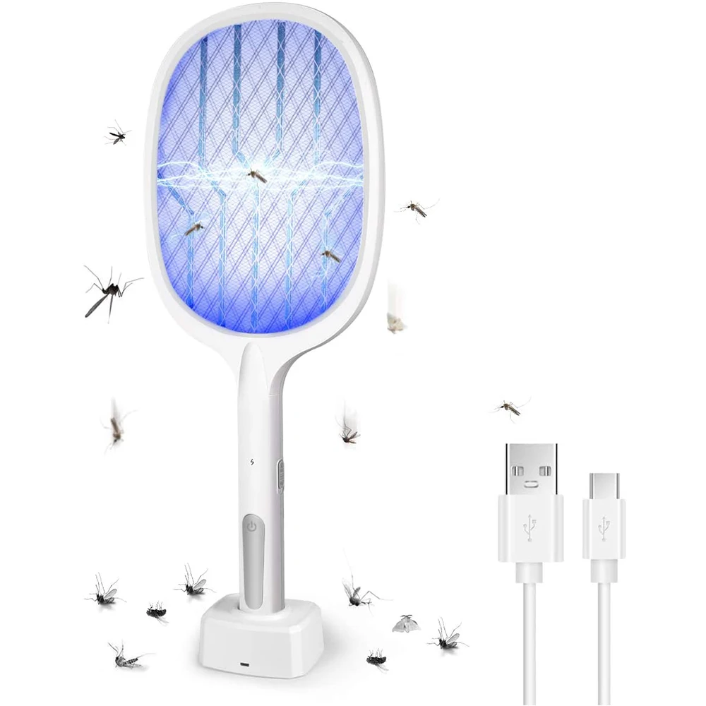 

2-in-1 USB Rechargeable Electric Mosquito Swatter 3000V Mosquito Killer 600mAh Summer Fly Swatter Trap Home Bug Insect Racket