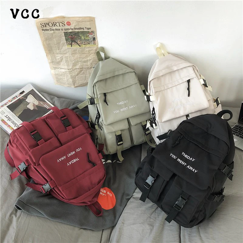 

VCC Large Capacity Nylon Solid Color Backpack Simple Leisure Student Outdoor Backpack Backpacks For School Teenagers Gir