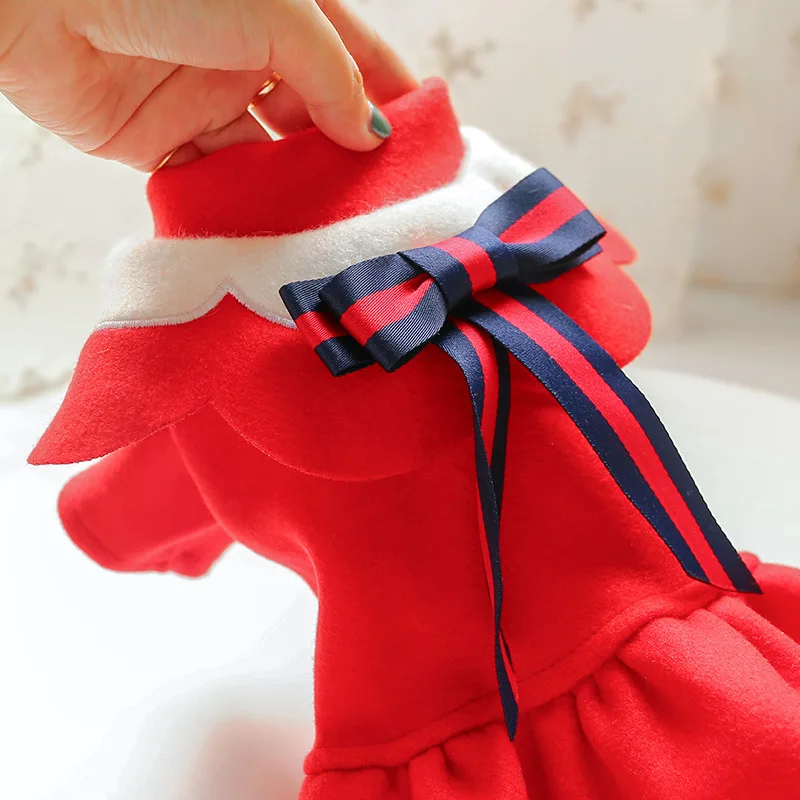 

Pet dog cats dogs lovely polyester autumn and winter woolen cloth student British style cat costume petal collar bow teddy skirt