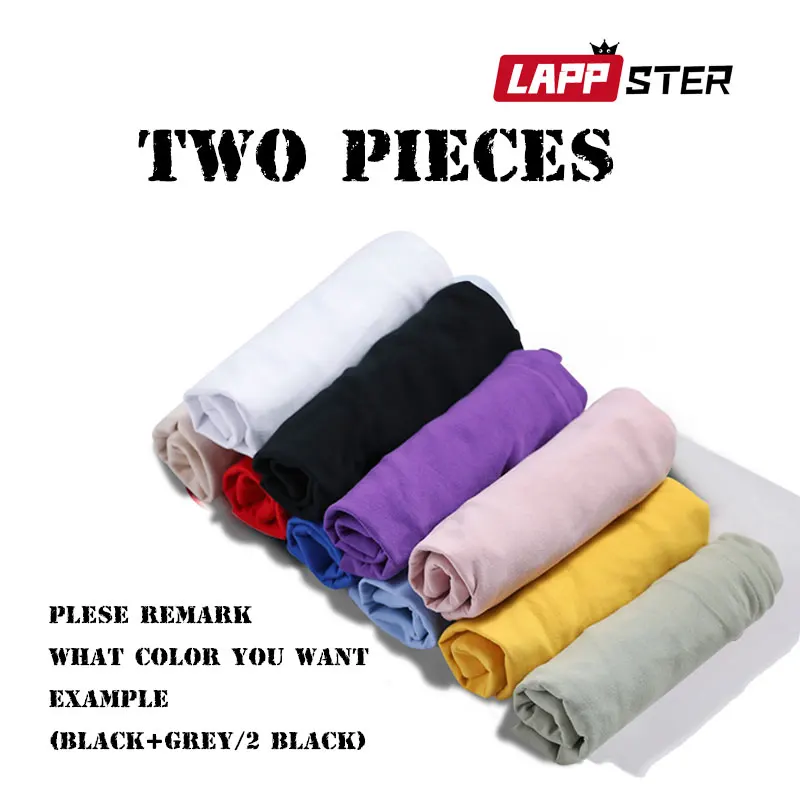 Two Pieces LAPPSTER дропшиппинг Harajuku Твердые смешные футболки лето мужские цветные хип-хоп футболки Высокое качество хлопок белые топы тройники - Цвет: Two Pieces