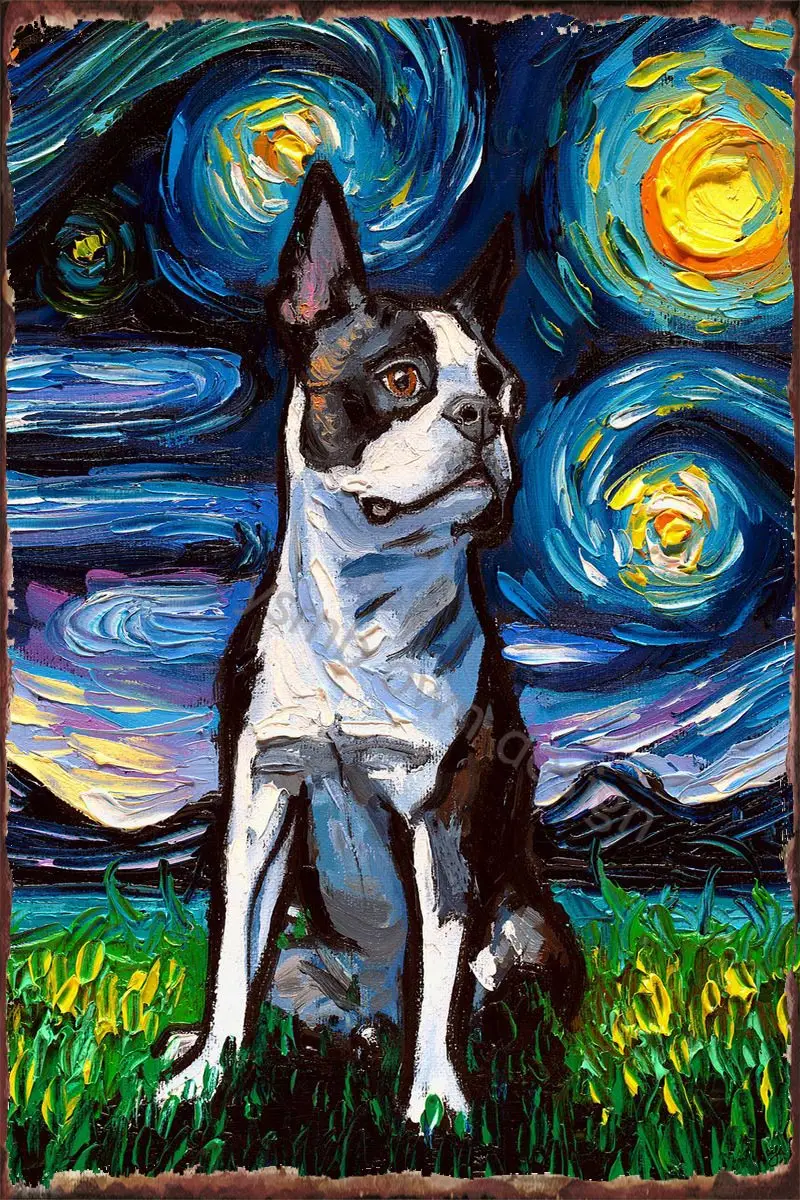

Boston Terrier Night 2 Metal Sign Tin Sign Tin Plates Wall Decor Retro Vintage For Art Cafe Pub Home Club Man Cave