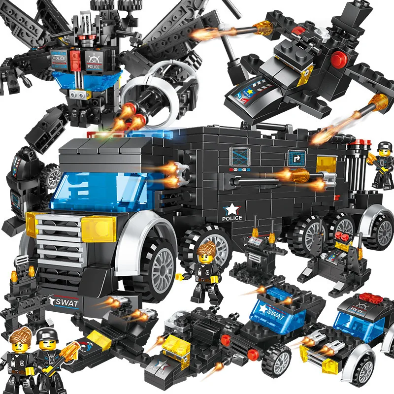 

City Police Station Car Truck Model Building Blocks For City SWAT Team Truck House Blocks Technic Diy Toy For Boys Children