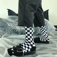korea harajuku fashion check socks street fashion sports print skateboard socks hip hop geometric checkerboard hip hop socks