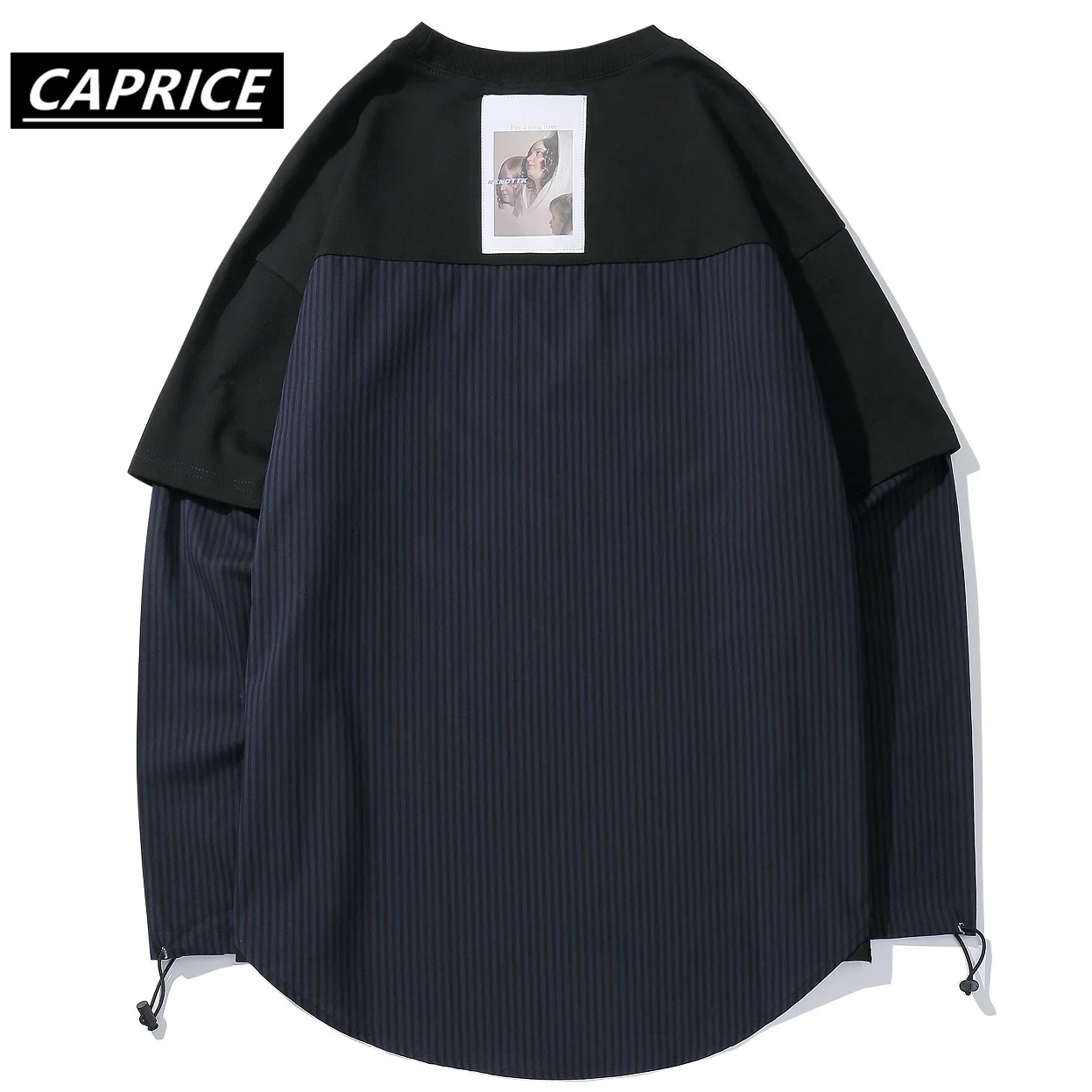 CAPRICE 2019 Лоскутная полосатая футболка с буквенным принтом в стиле хип-хоп Harajuku