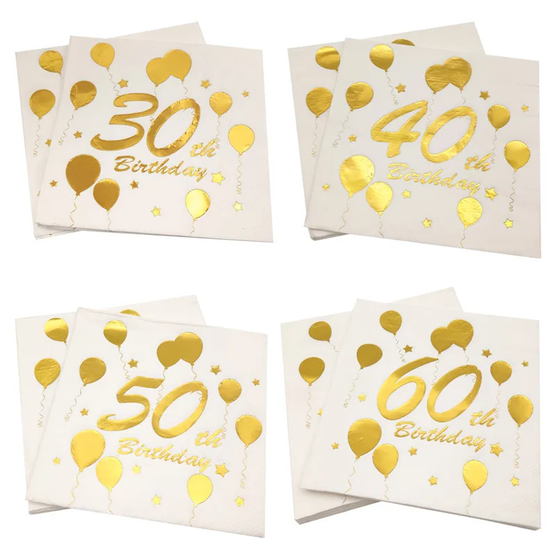 

10pcs Happy 21st 30th 40th 50th 60th Birthday Paper Napkin Disposable Tableware Adult Birthday Anniversary Party Decoration