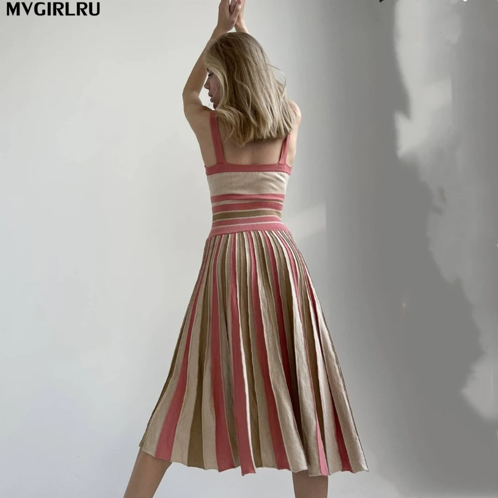 

MVGIRLRU Color matching Sleeveless Sling halter Knit Draped Dress Women Summer Sexy Beach Dresses Party