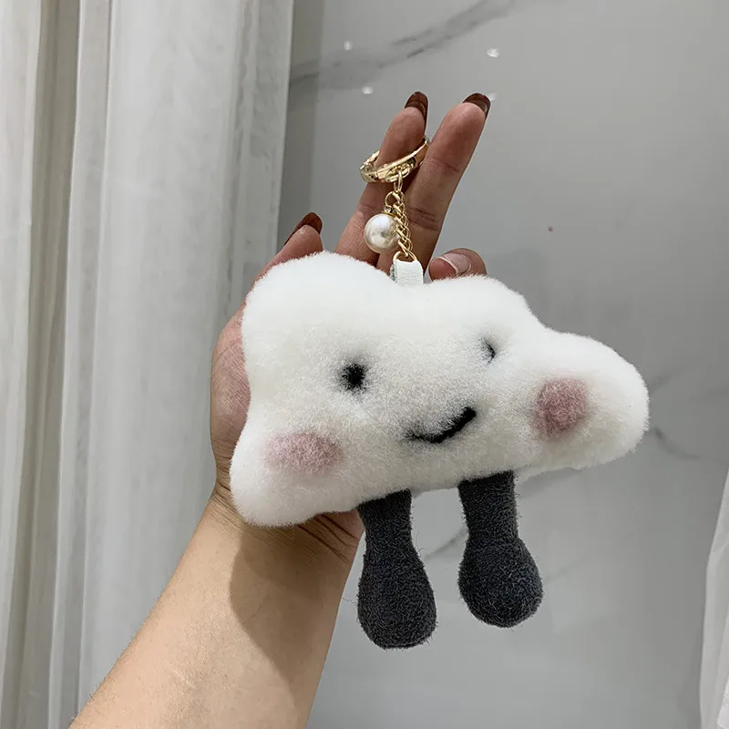 Модный милый меховой маленький плюшевый брелок-облако из натуральной шерсти